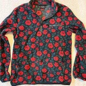 Empyre Dark Floral Rose Print Quarter-Zip Fleece 🌹